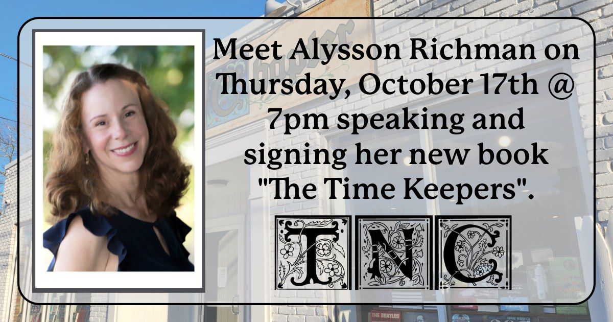 Meet bestselling author Alyson Richman on Thursday, October 17th @ 7pm