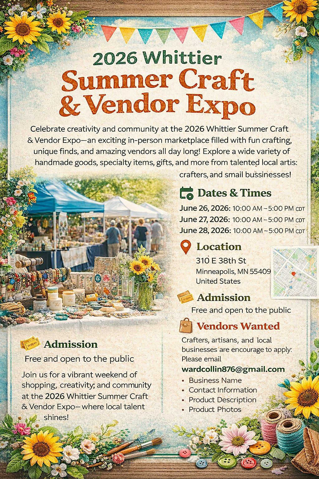 2026 Whittier Summer Craft And Craft Vendor Expo