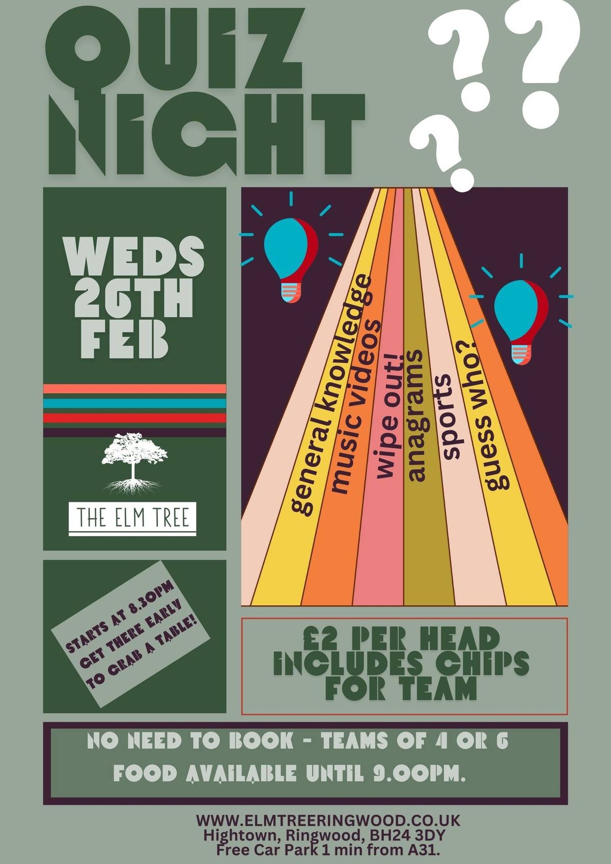 The Elm Tree Quiz Night - Fourth Wed Every Month - 26th Feb Next