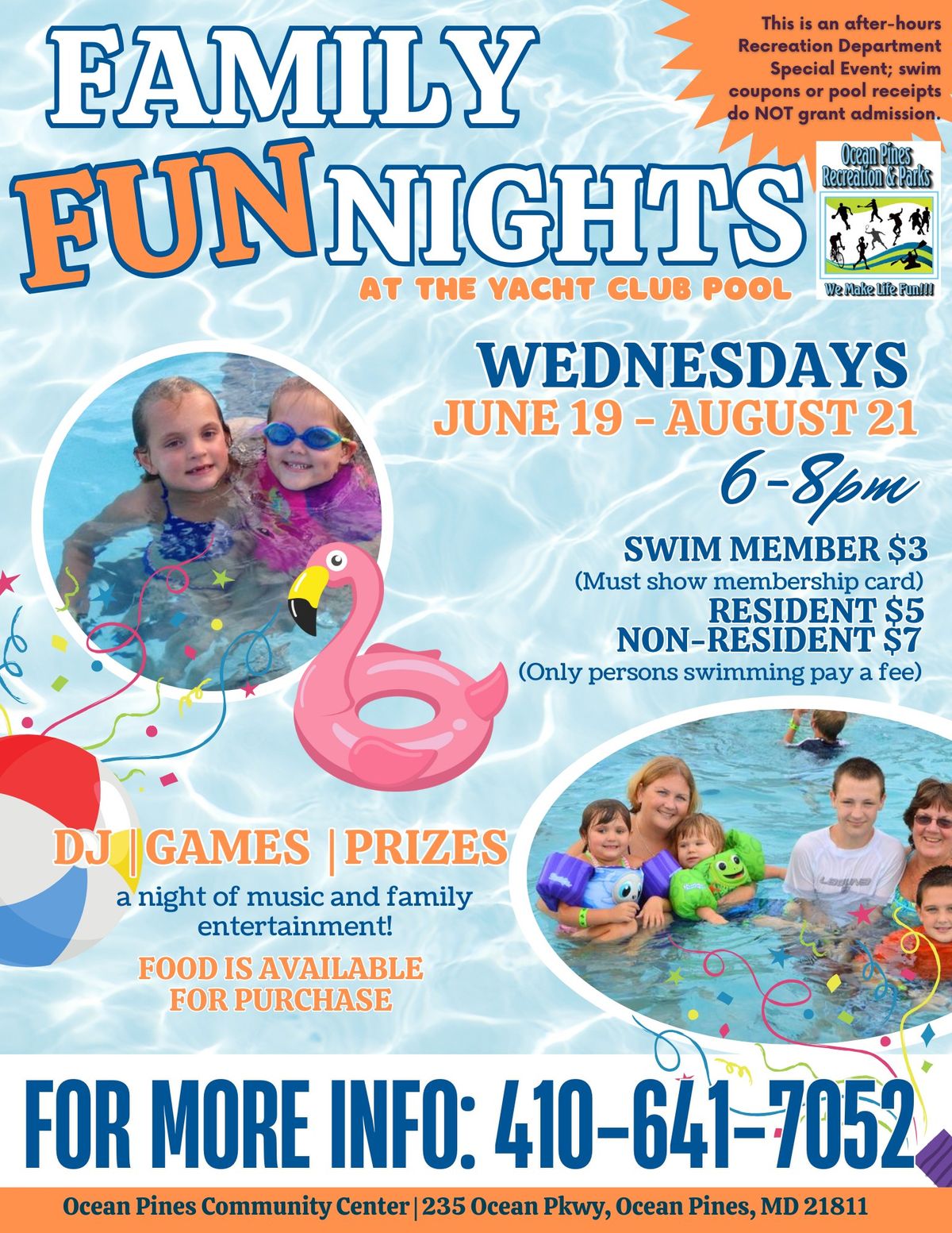 Wednesdays Family Fun Nights at the Yacht Club Pool