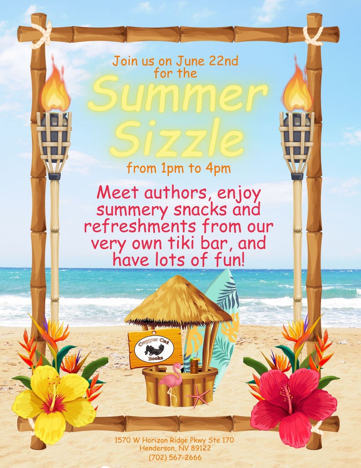 Summer Sizzle, authors, refreshments, music and fun!!!