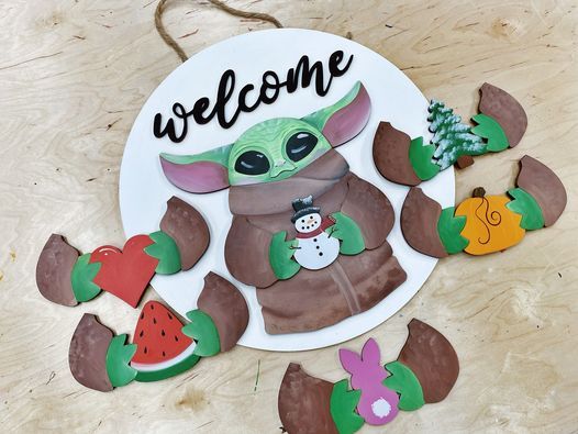 Baby Yoda Welcome Sign w\/6 pieces