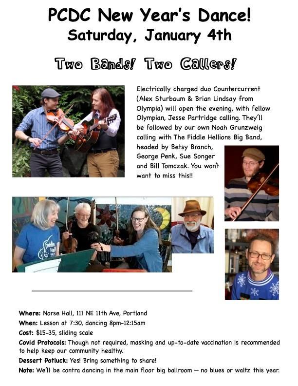 PCDC New Year's Contra Dance at Norse Hall: Countercurrent + Fiddle Hellions