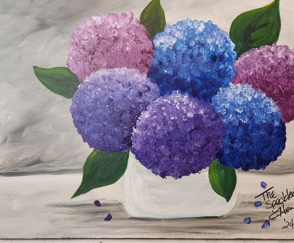 "Hydrangeas" Paint 'n Sip, Thursday, April 25th, 6-8:00pm @ White Branches