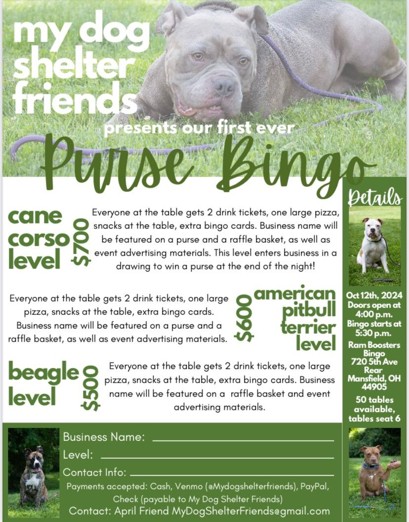 My Dog Shelter Friends FIRST Purse Bingo