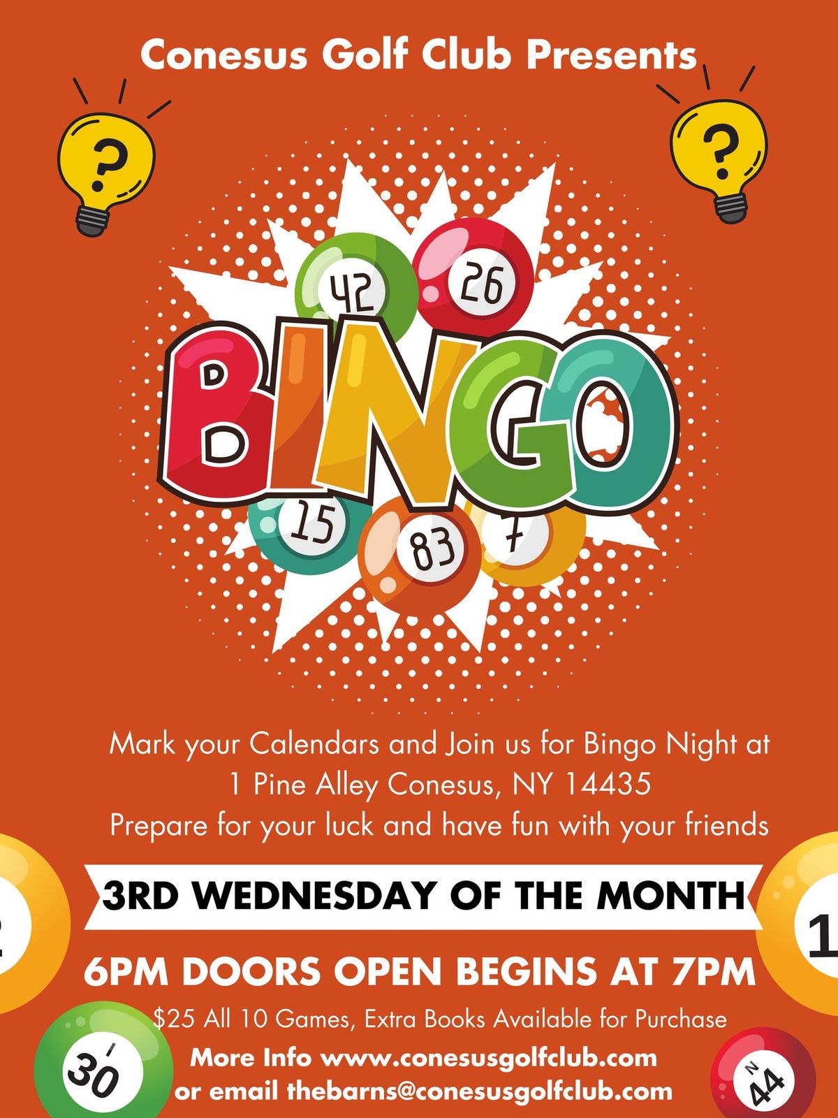 BINGO: 3rd Wednesday of Every Month