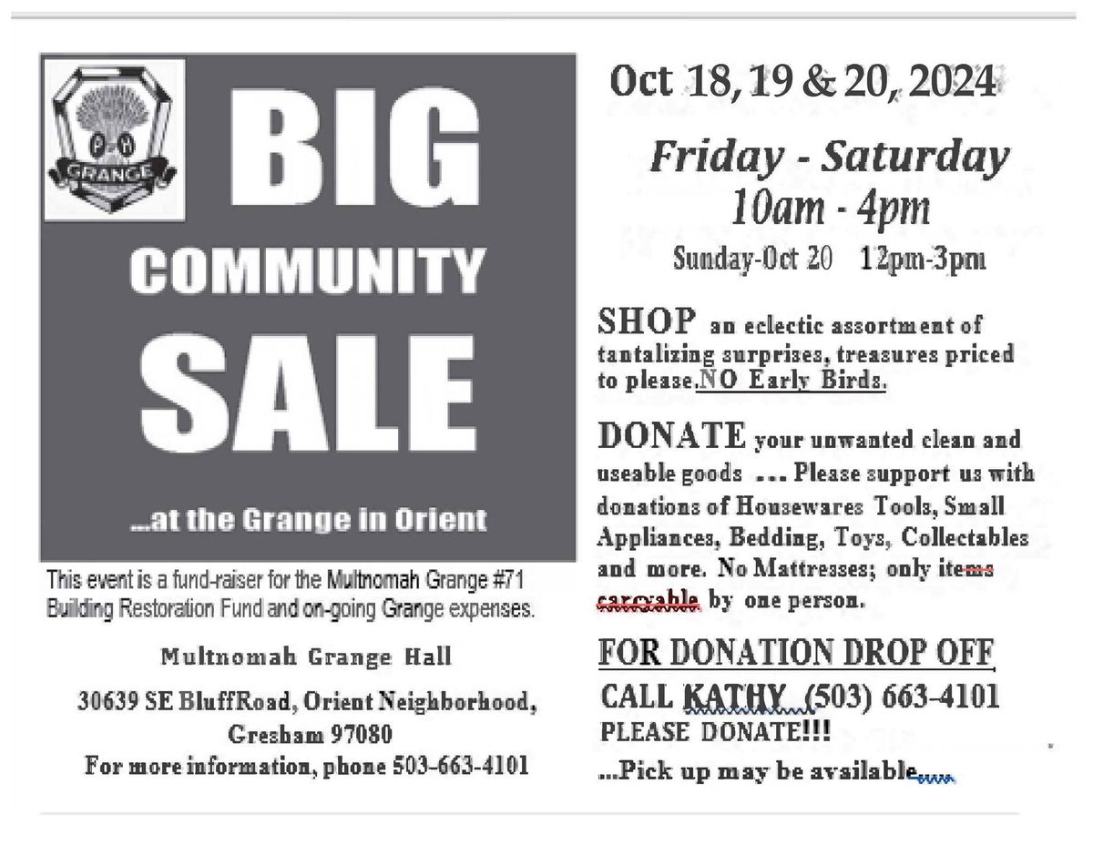 October's Big Community Sale at Multnomah Grange #71