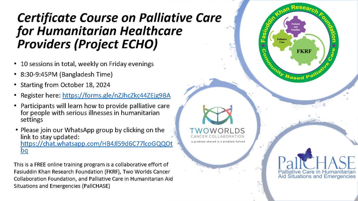 Certificate Course on Palliative Care for Humanitarian Healthcare Providers (Project ECHO)