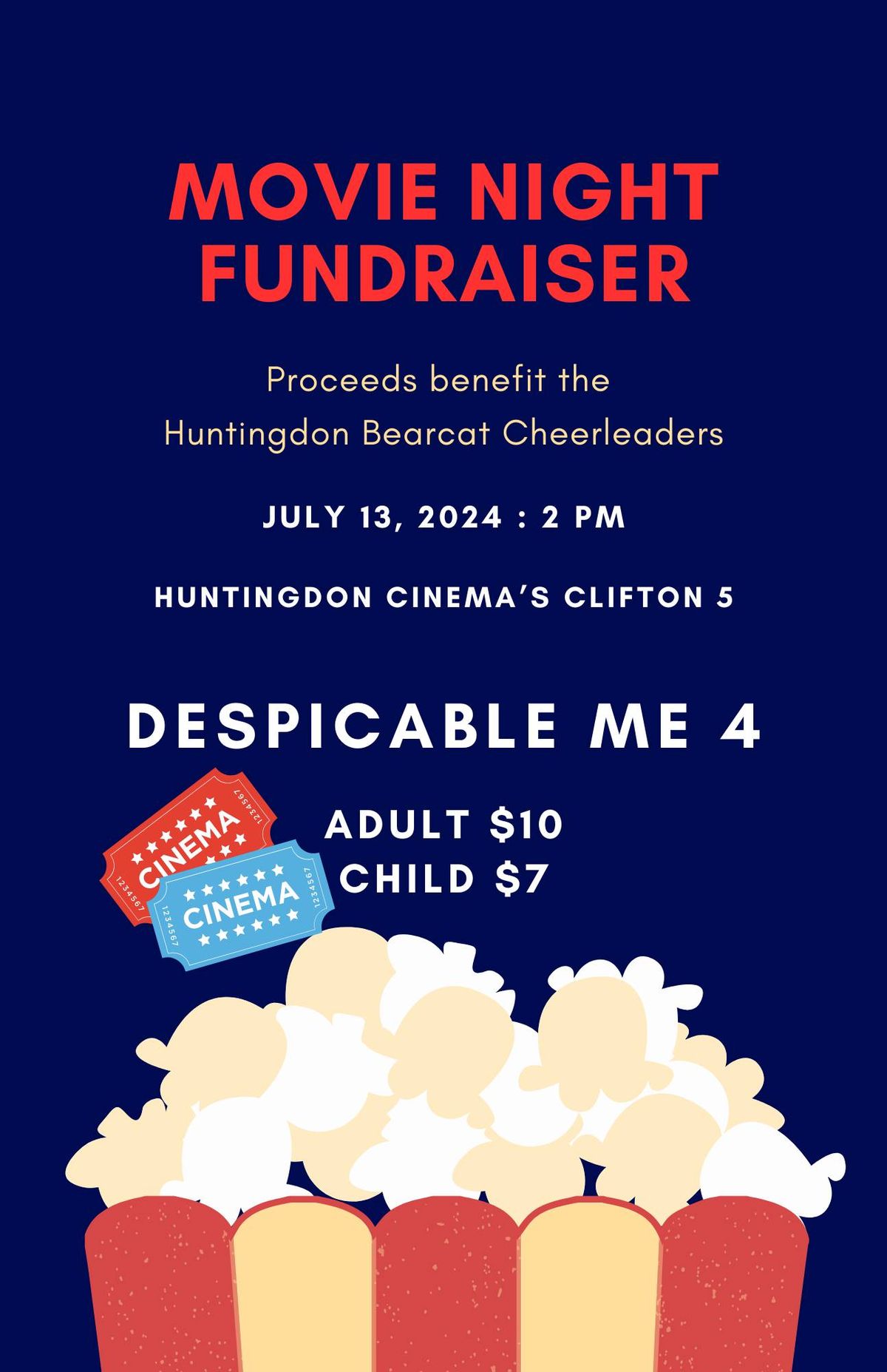 Huntingdon Bearcat Cheerleading Movie Night Fundraiser