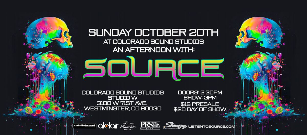 An Afternoon With SOURCE in Westminster CO, Sunday October 20th at 2:30PM