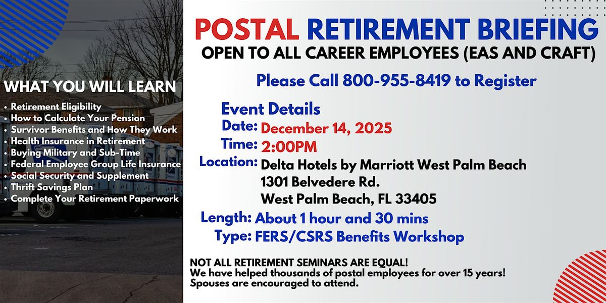 Postal Retirement Seminar West Palm Beach - 12\/14\/25