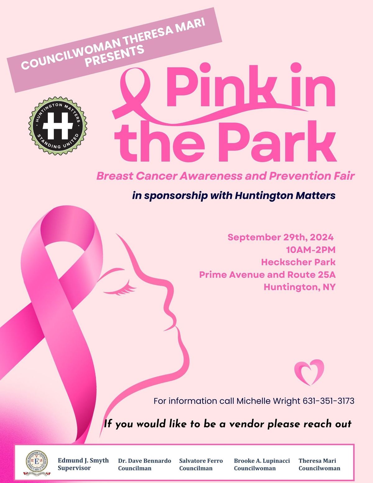 Participant in Town of Huntington 1st Annual \u201cPink in the Park\u201d Breast Cancer Awareness Event 