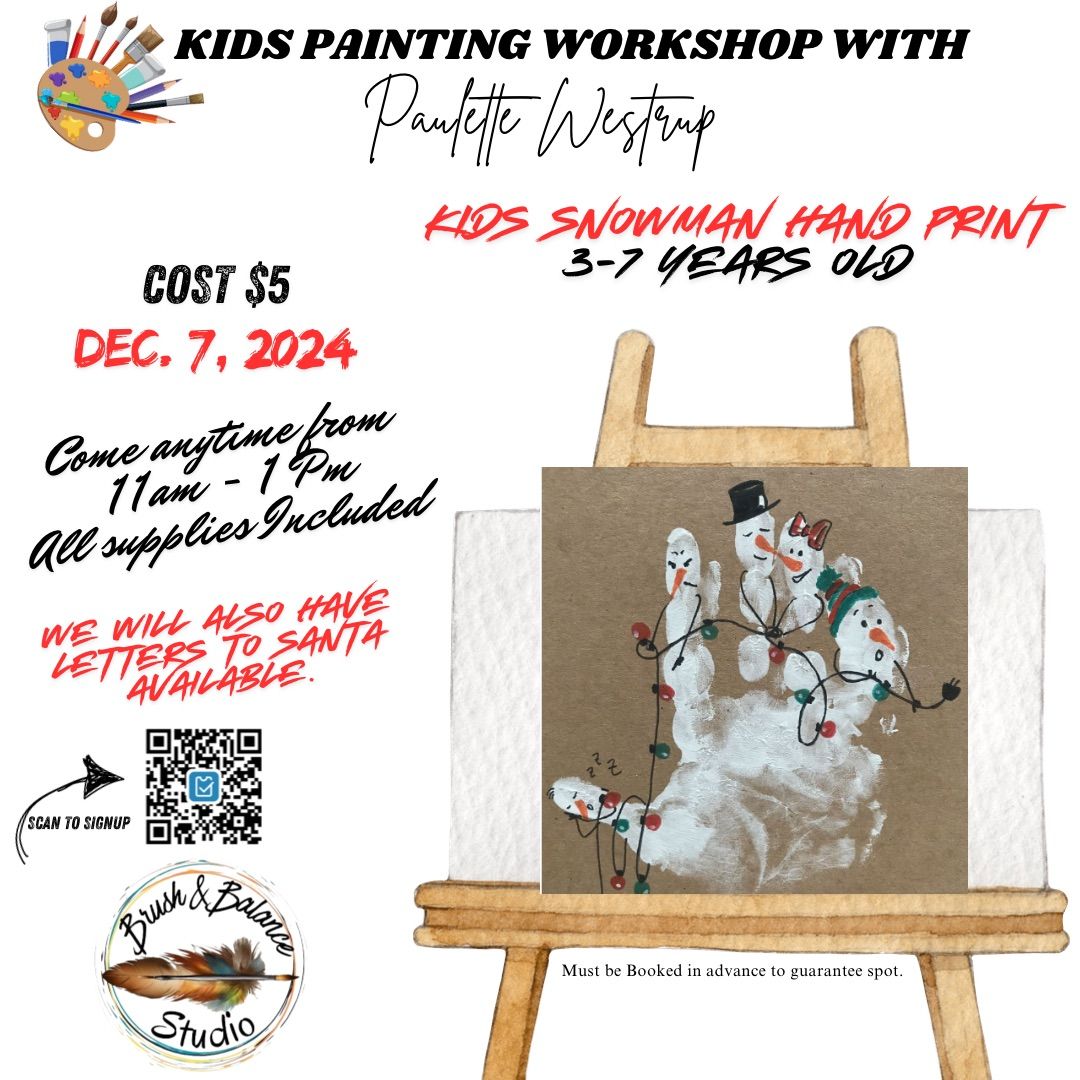 Kids 3-7 years old Snowman hand print class