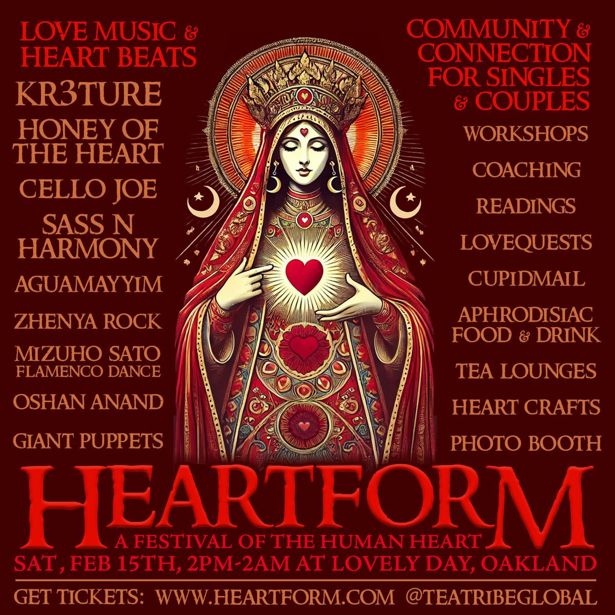 Heartform: A Festival of the Heart, with KR3TURE, Honey of the Heart, Cello Joe, AguaMayyim, & More!