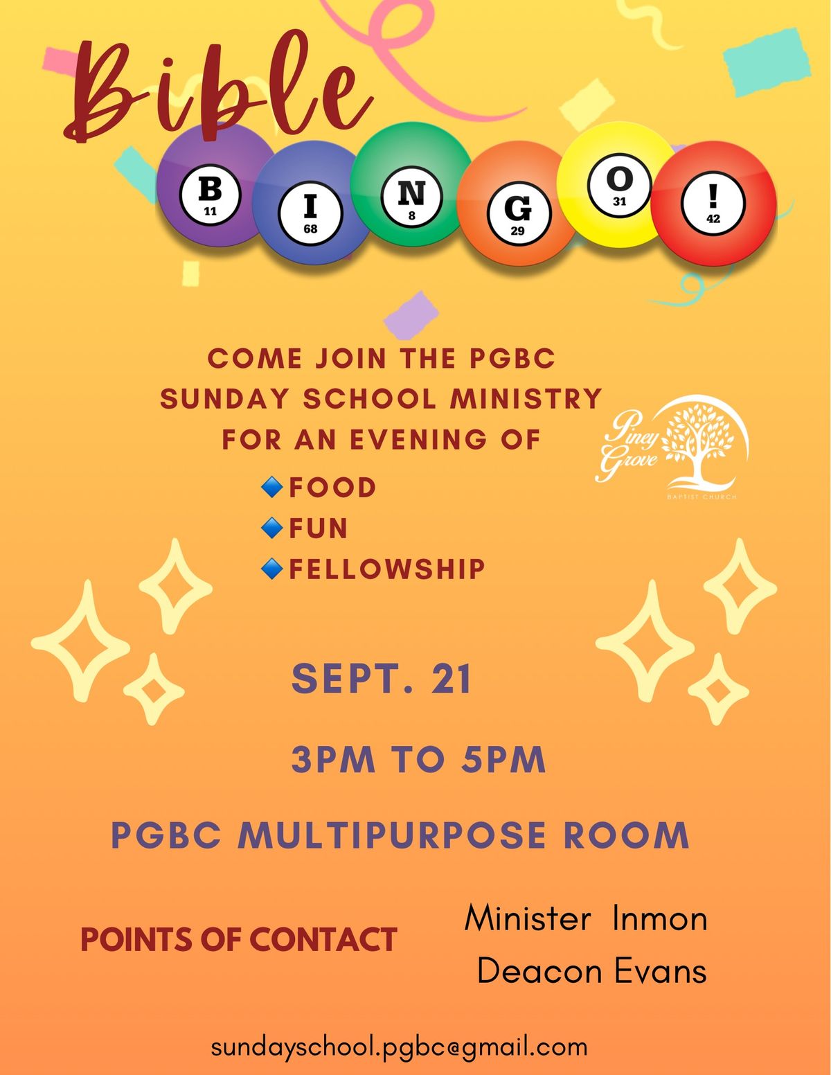 PGBC Sunday School Bible Bingo Game Day