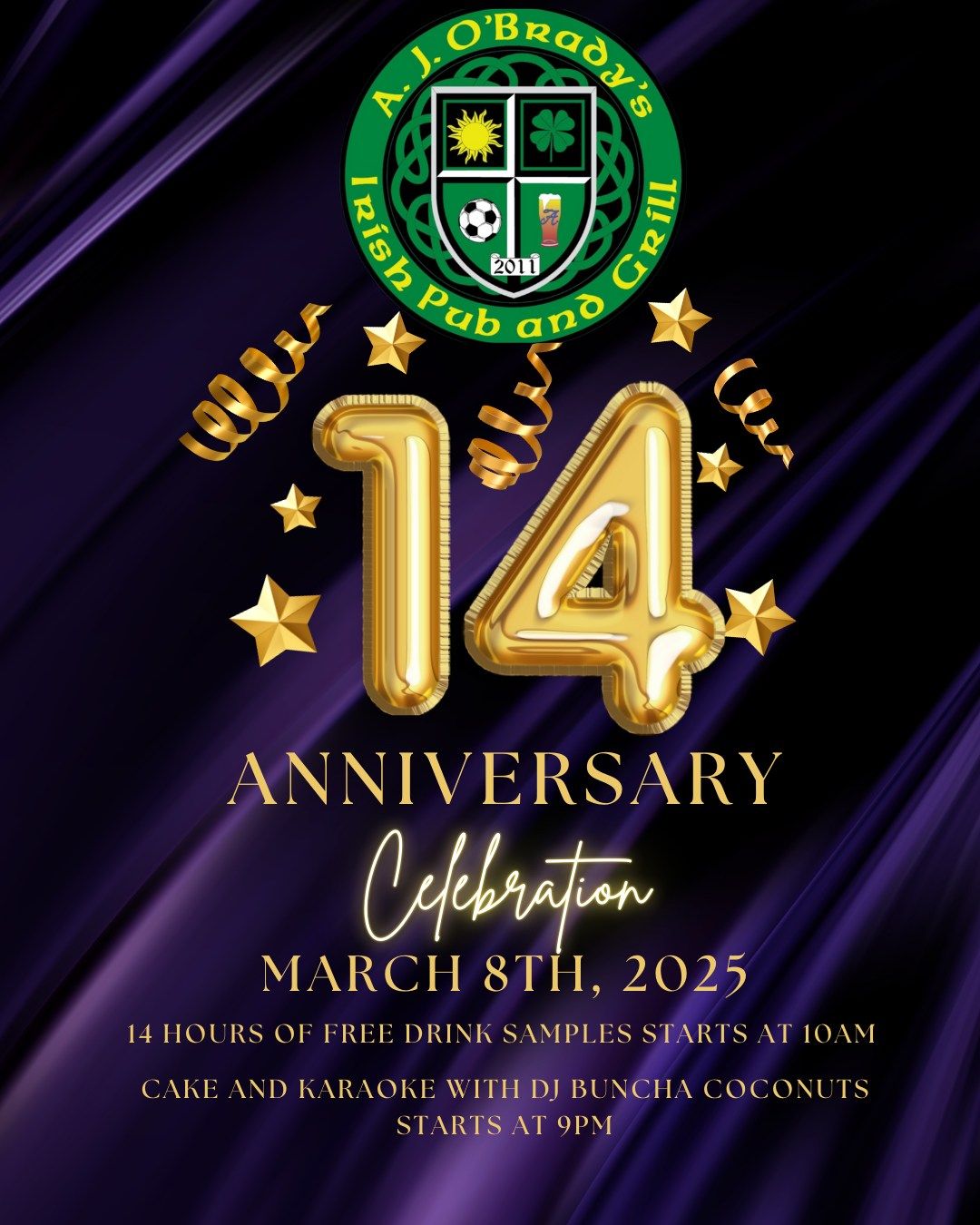 Cheers to 14 years! AJ O'Brady's 14th anniversary celebration! 