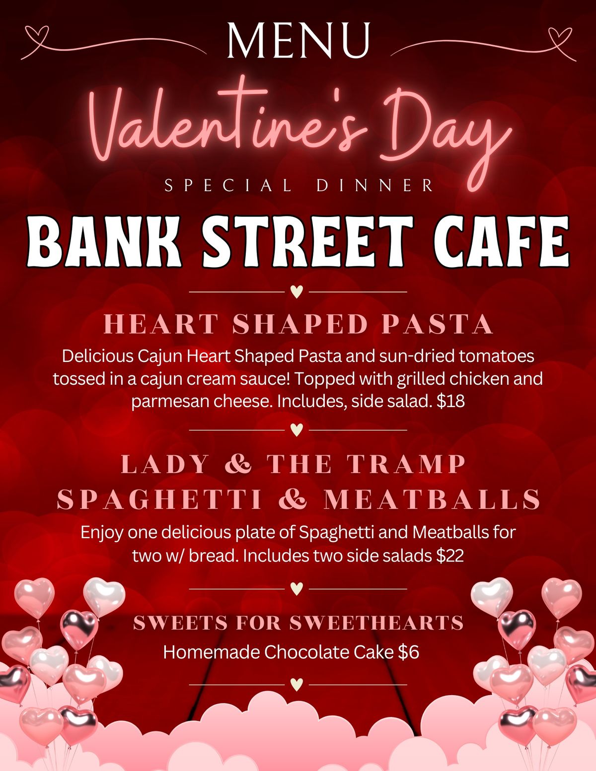 \ud83d\udc95 Valentine\u2019s Day \u2764\ufe0f Bank Street Cafe \u2764\ufe0f Special Dinner Menu \ud83d\udc95