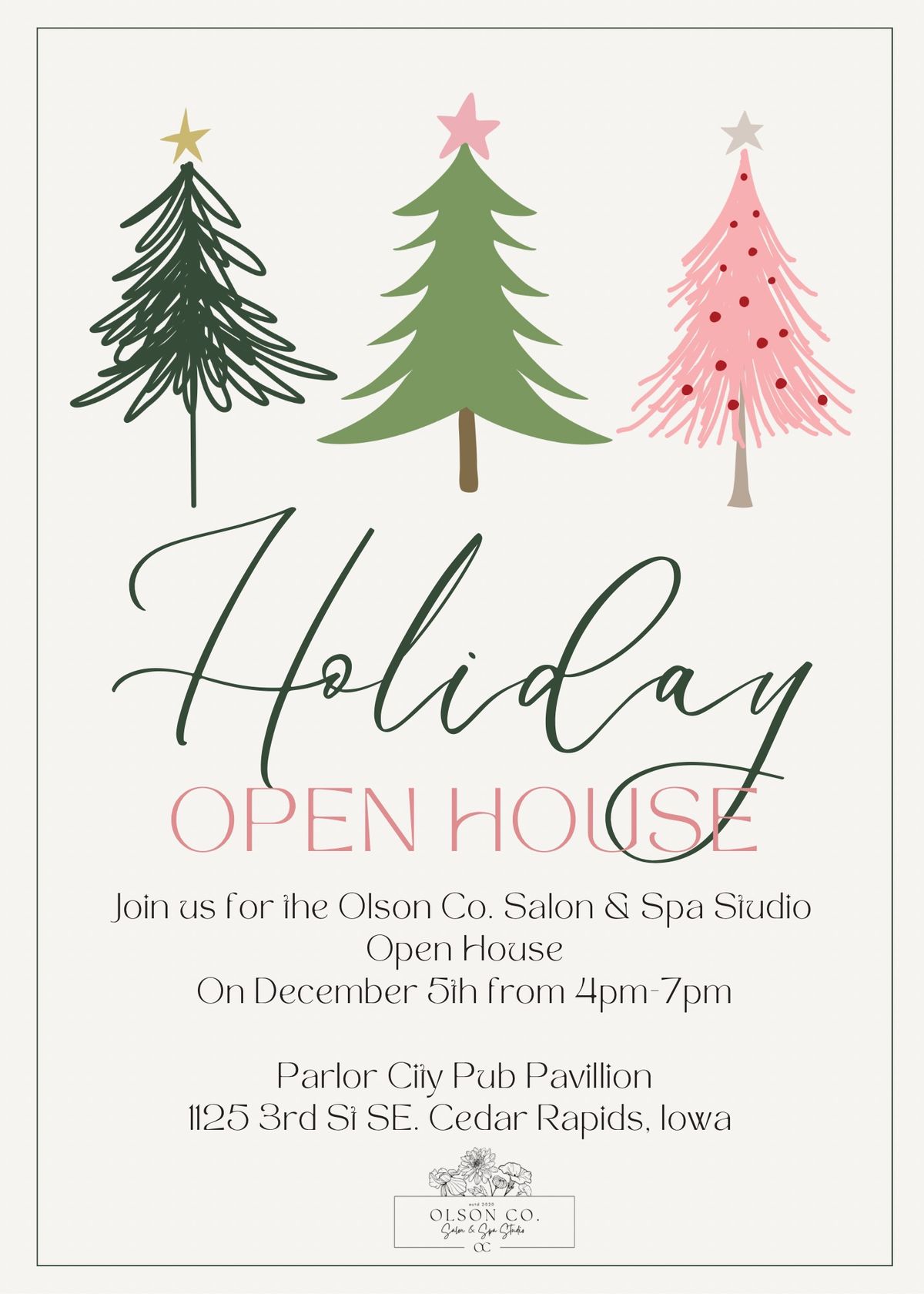 HOLIDAY OPEN HOUSE- Olson Co. Salon & Spa Studio 