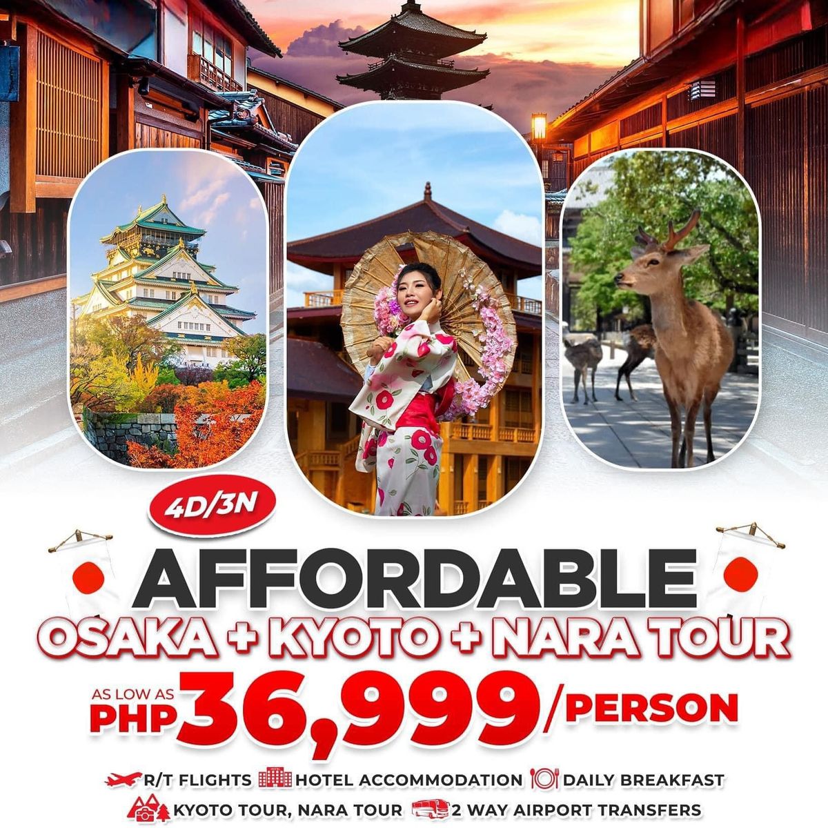 4D3N Affordable Osaka, Kyoto and Nara Tour