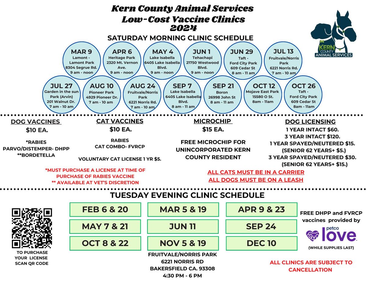 Low Cost Vaccine Clinic Tuesday Evenings 