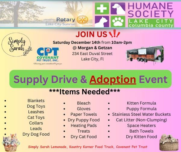 Rotary Lake City Sunrise & Lake City Humane Society Supply & Adoption Event