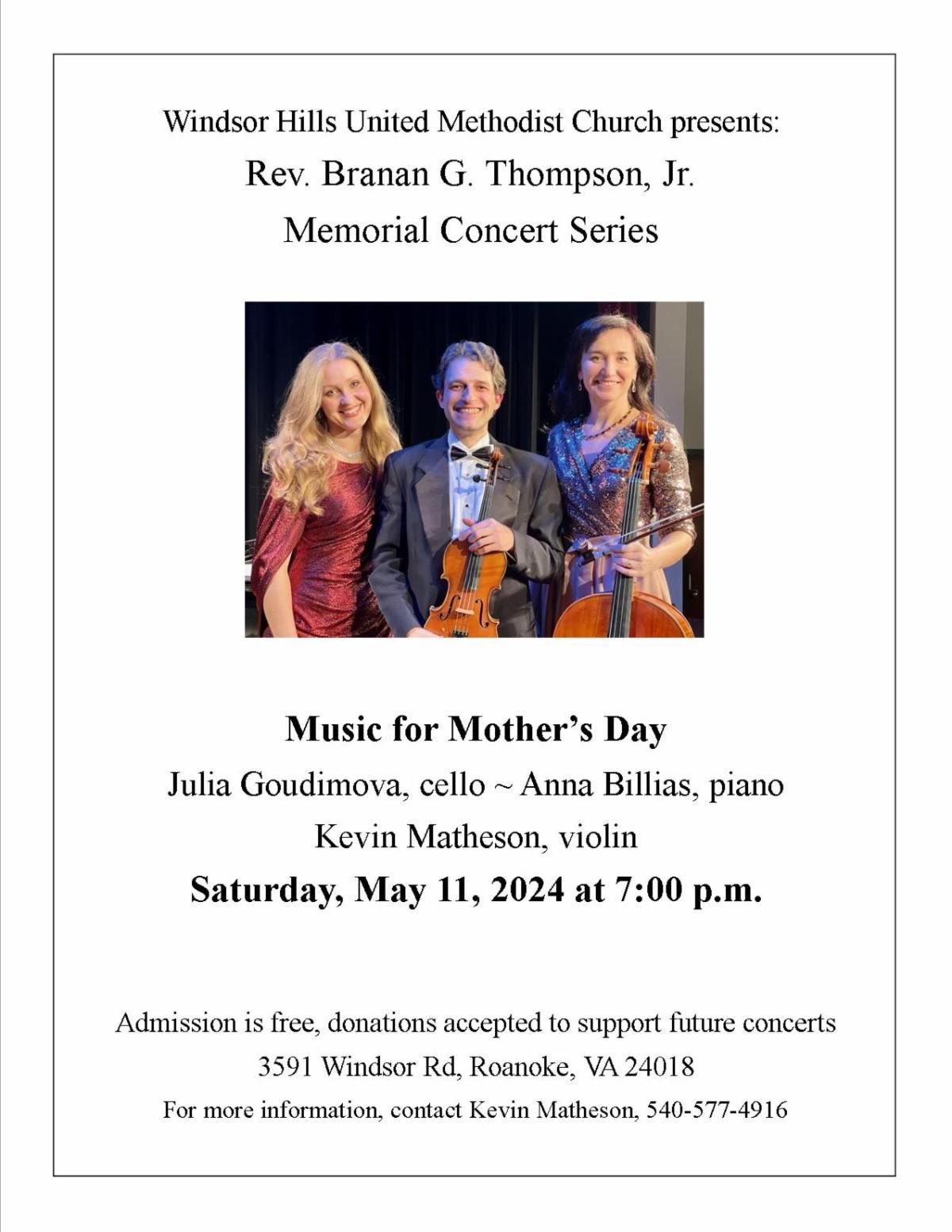 Rev. Branan G. Thompson Jr. Memorial Concert Series: Music for Mother's Day