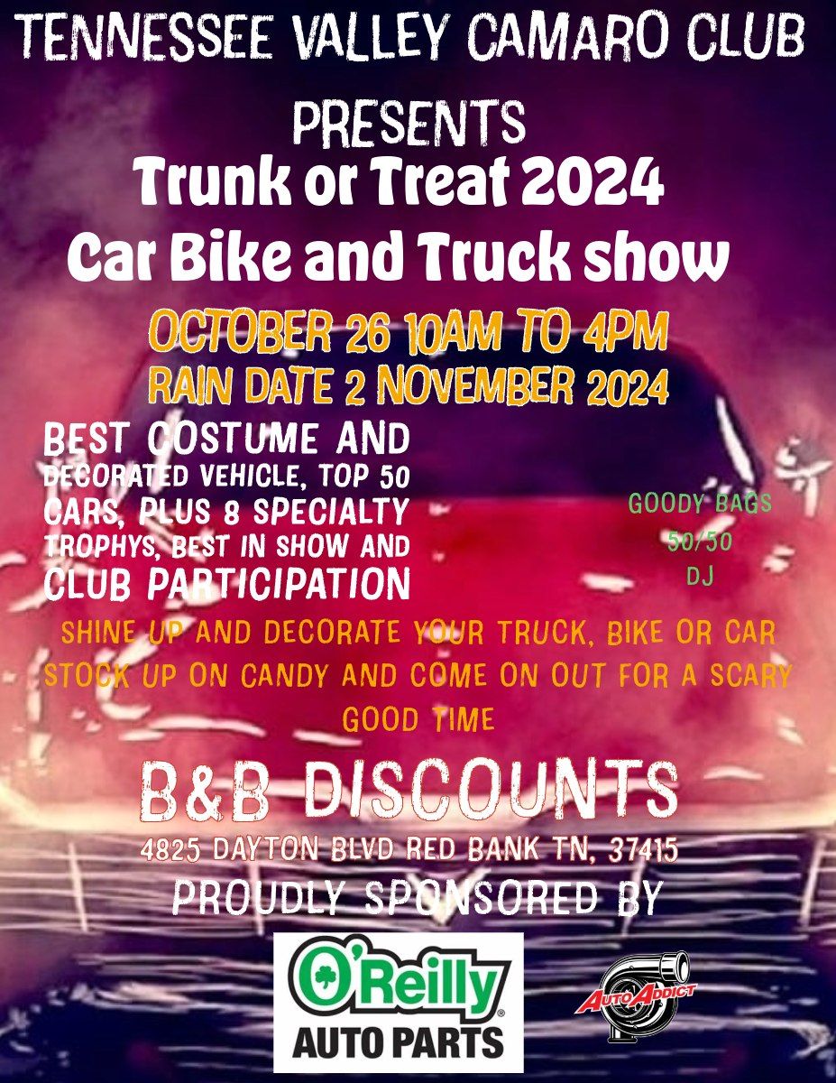 Tennessee Valley Camaro Club Annual Trunk or Treat Car, Truck and Bike Show