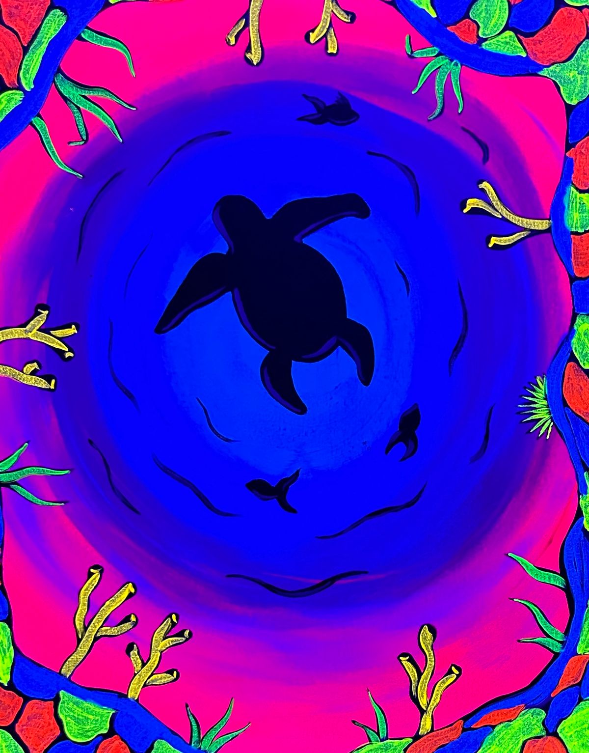 Blacklight Reflective Turtle Canvas Paint & Sip Class