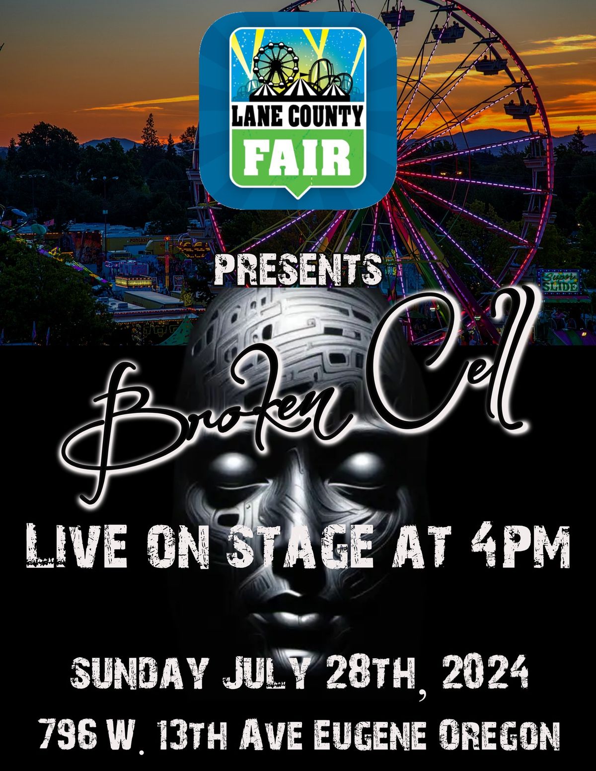Broken Cell live on the Lane County Fair Public Stage Sunday July 28th at 4pm