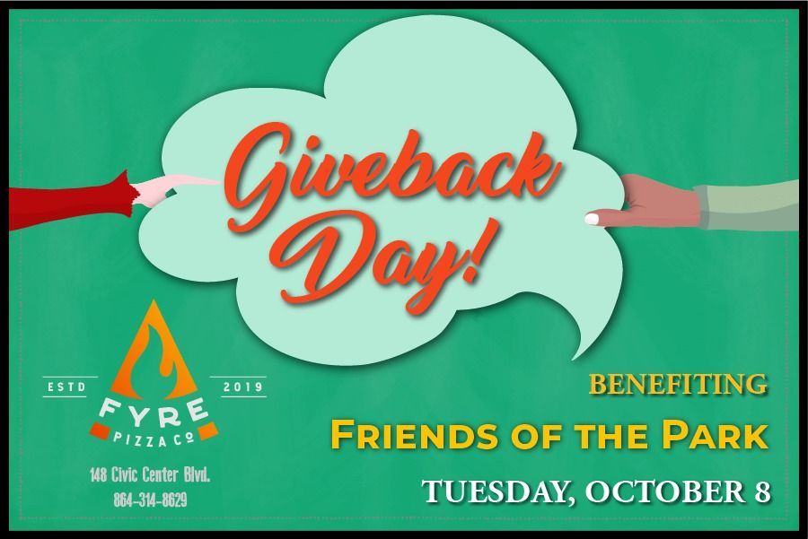 FYRE Pizza Co. Giveback Day - Friends of the Park - Tuesday, 10\/08