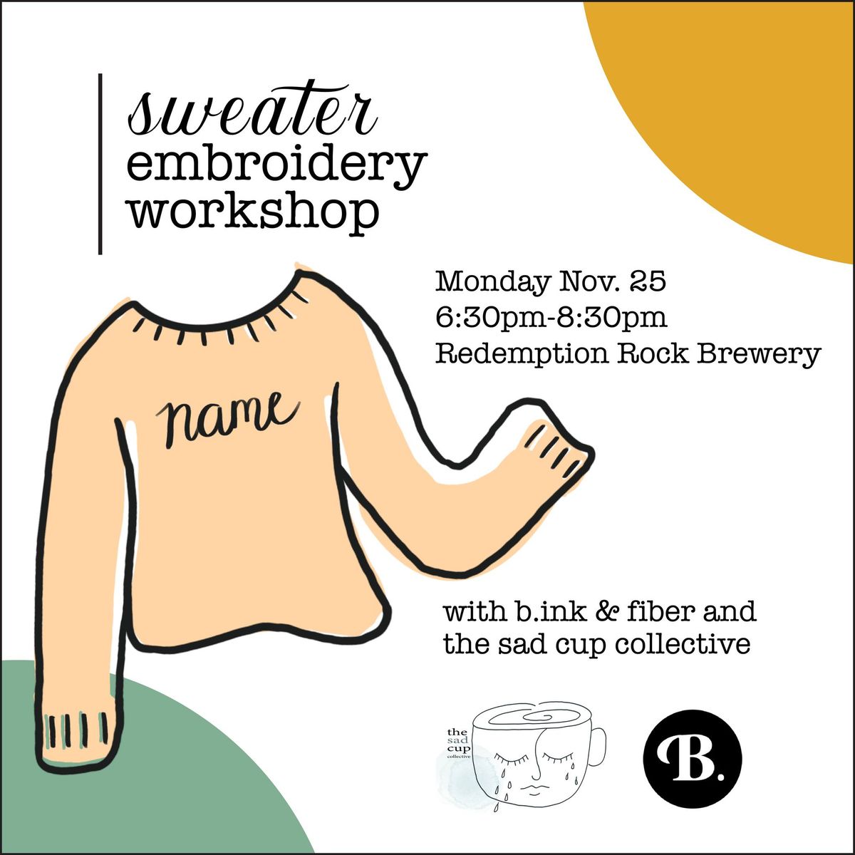 Sweater Embroidery Workshop at Redemption Rock Brewing