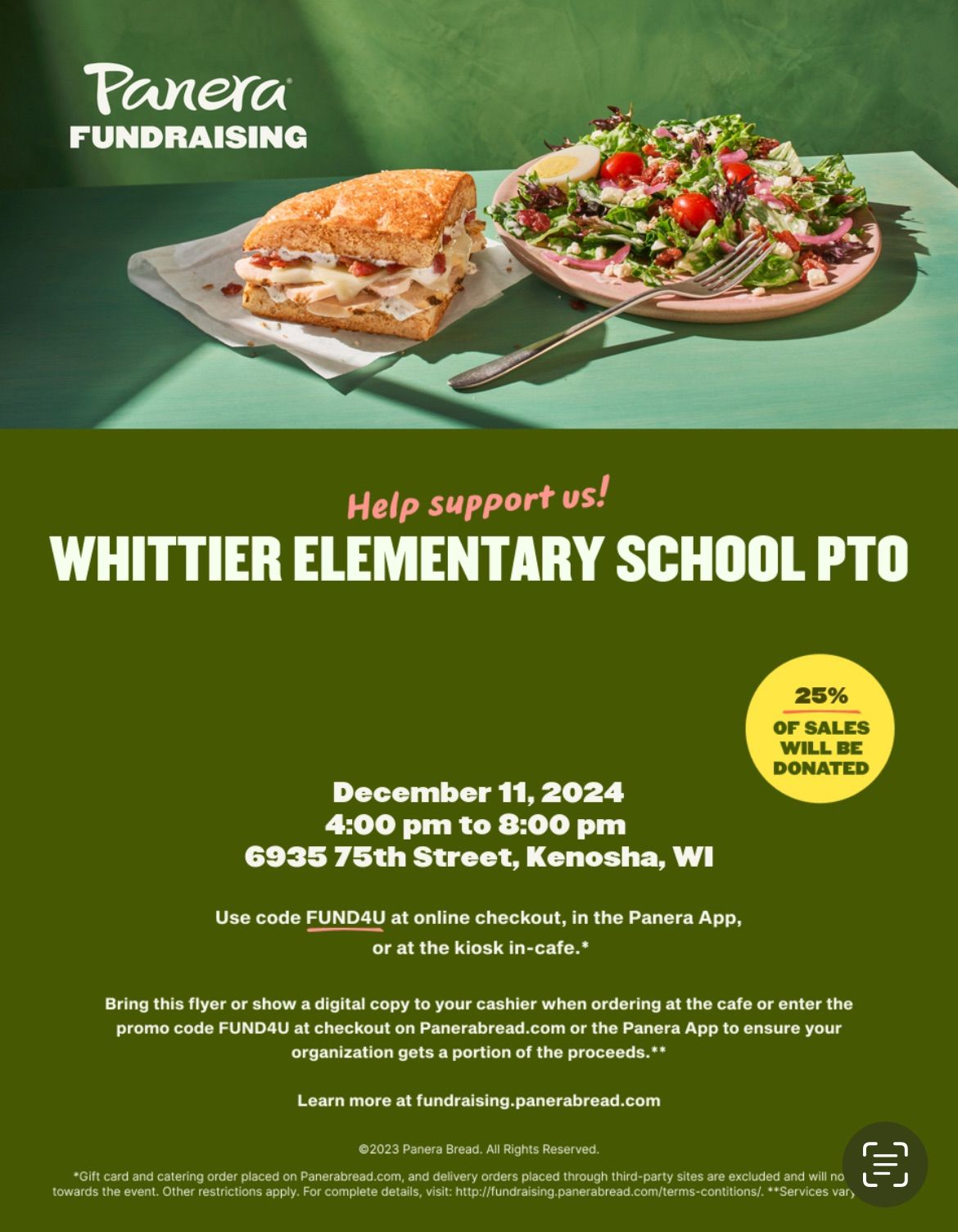 Panera Fundraising Whittier PTO Night 