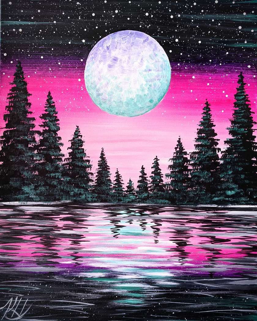 Vibrant Moon Forest-Paint Party