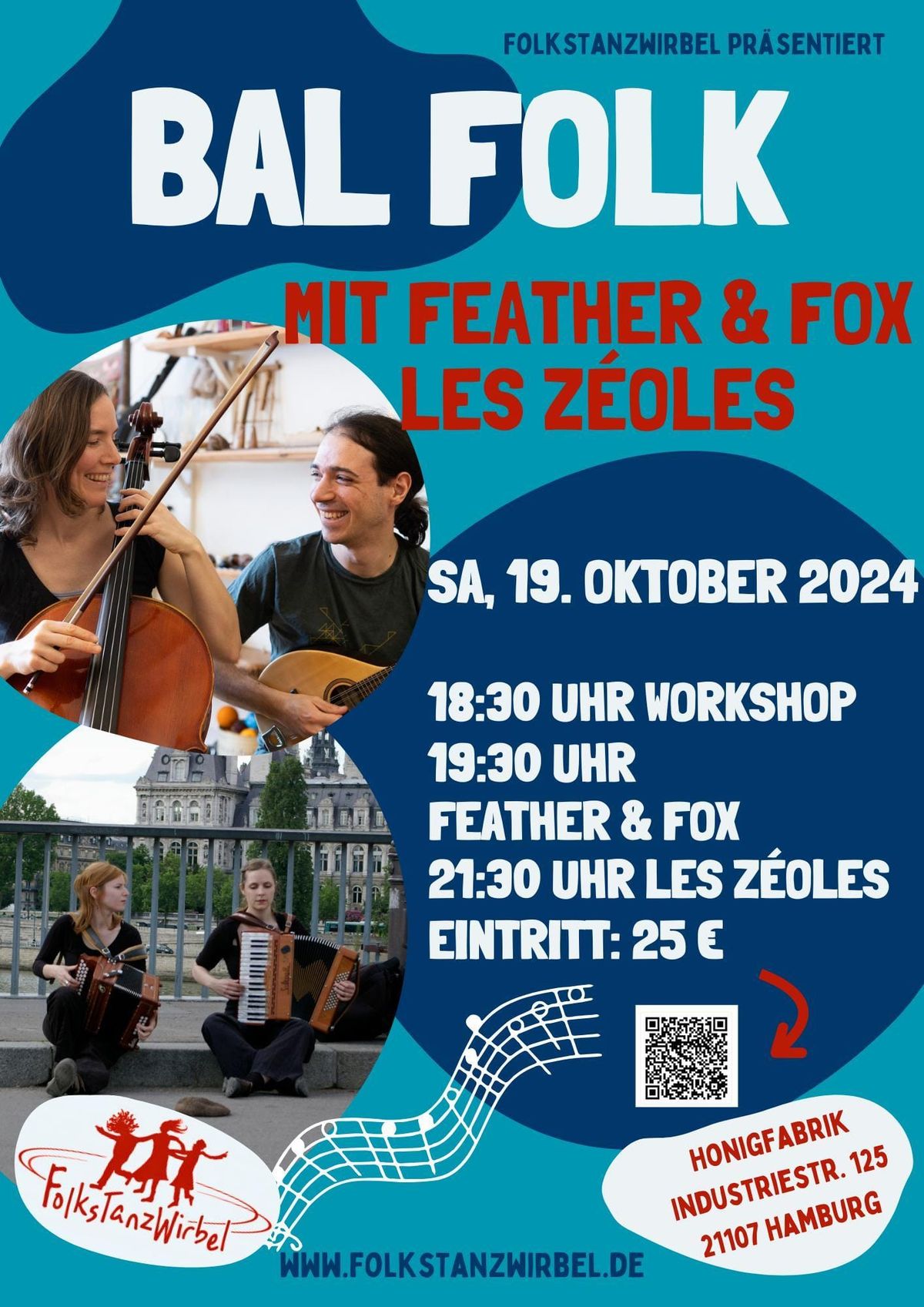 Bal Folk mit Feather & Fox (BE\/D) und Les Z\u00e9oles (F)