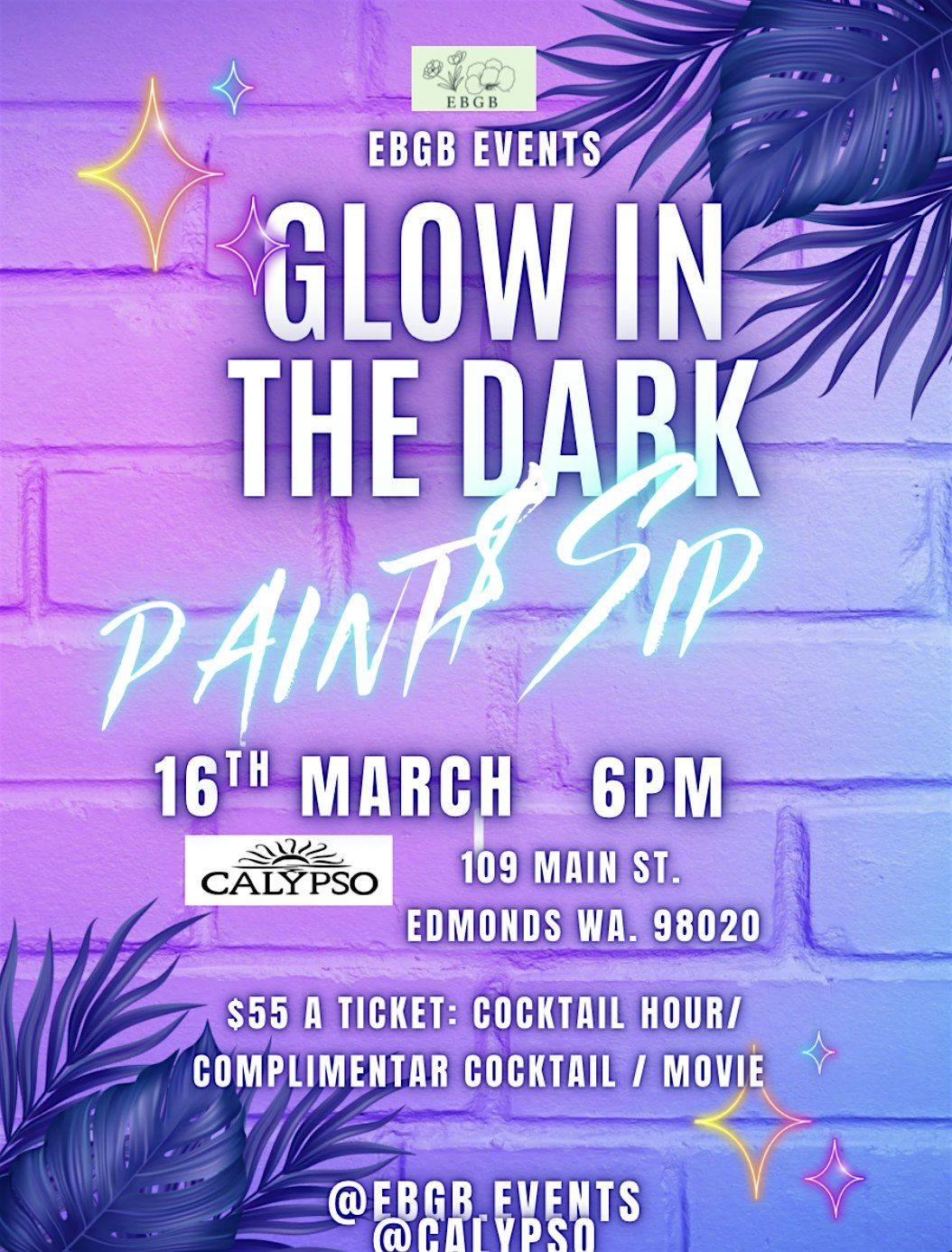Glow in the Dark, Paint & Sip at Calypso, Calypso Edmonds, 16 March 2026
