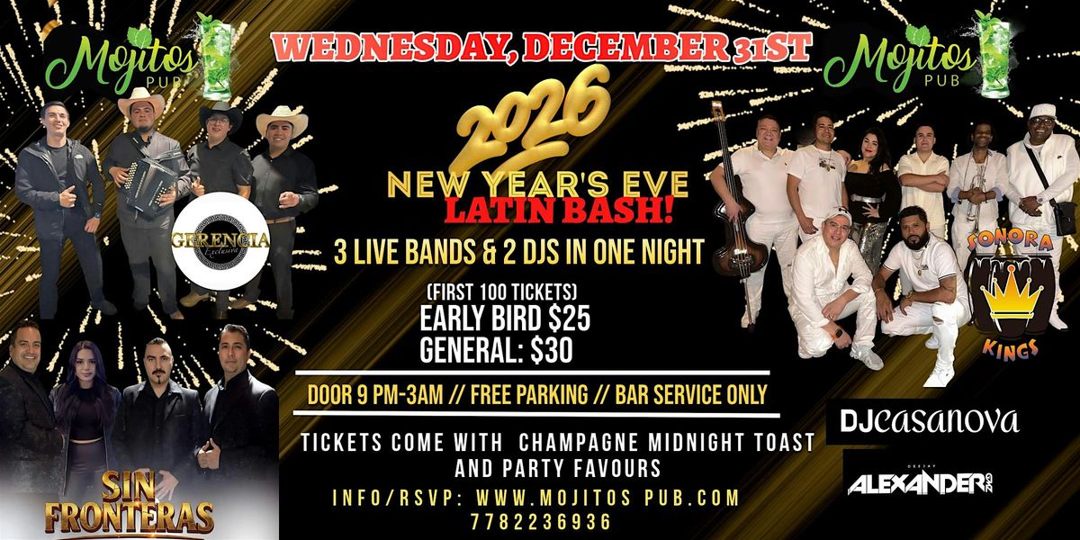 NEW YEARS EVE LATIN BASH AT MOJITOS PUB!