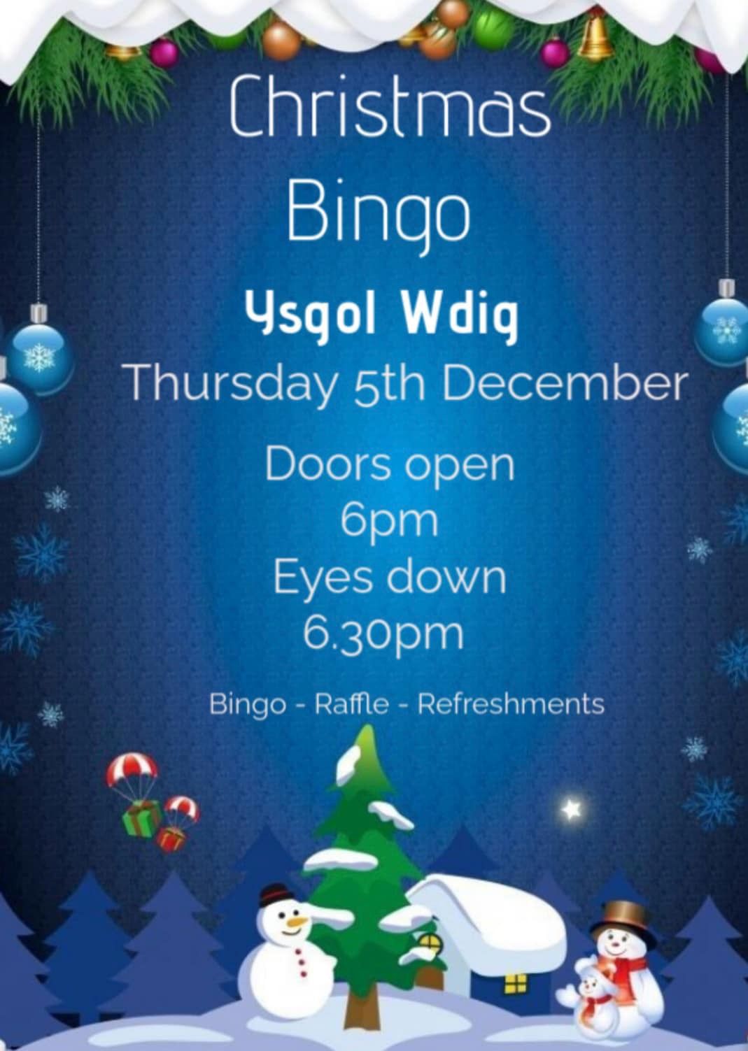 Christmas Bingo Nadolig Ysgol Wdig