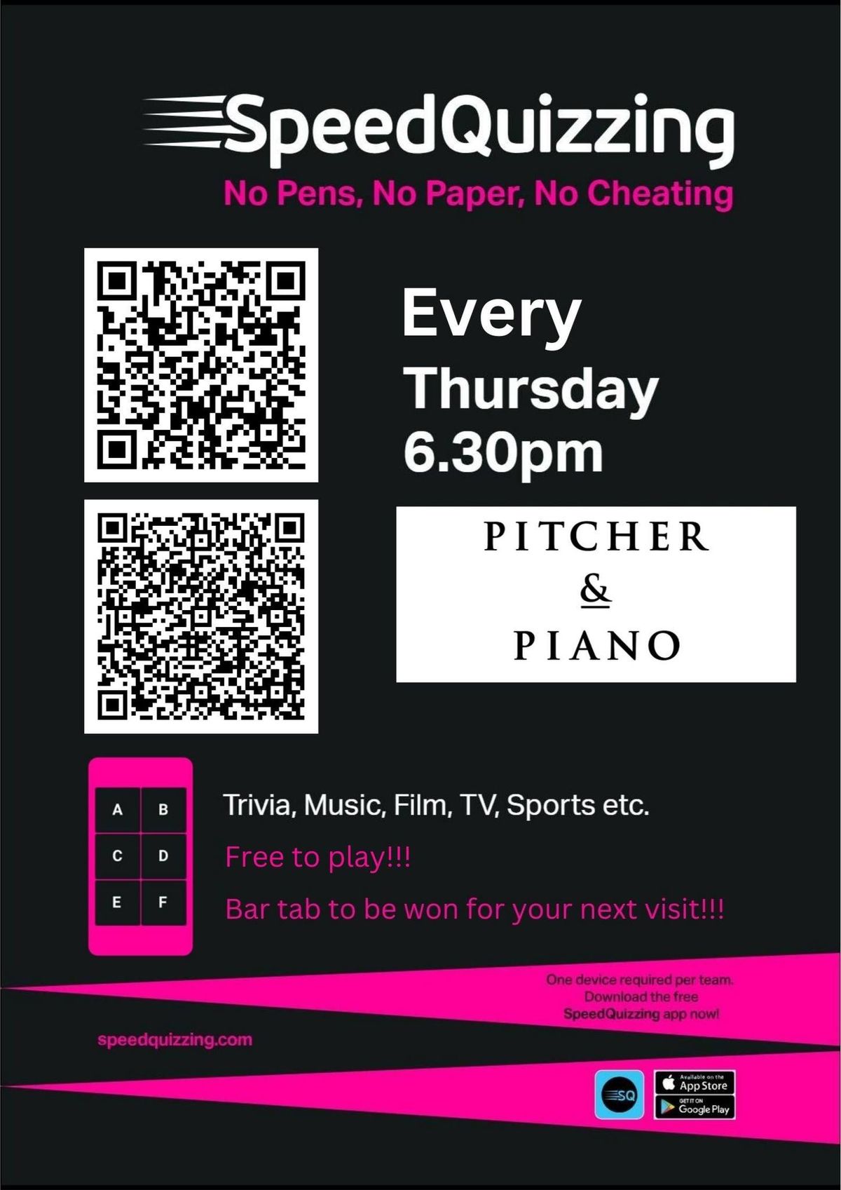 FREE TO PLAY SPEEDQUIZZING EVERY THURSDAY FROM 6:30PM!!! Bar tabs to be won every week!!!