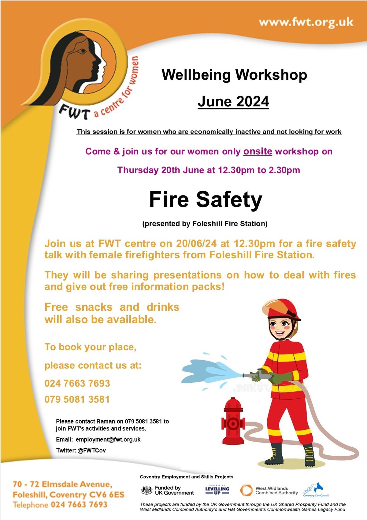 FREE Fire Safety workshop at FWT - presented by female firefighters