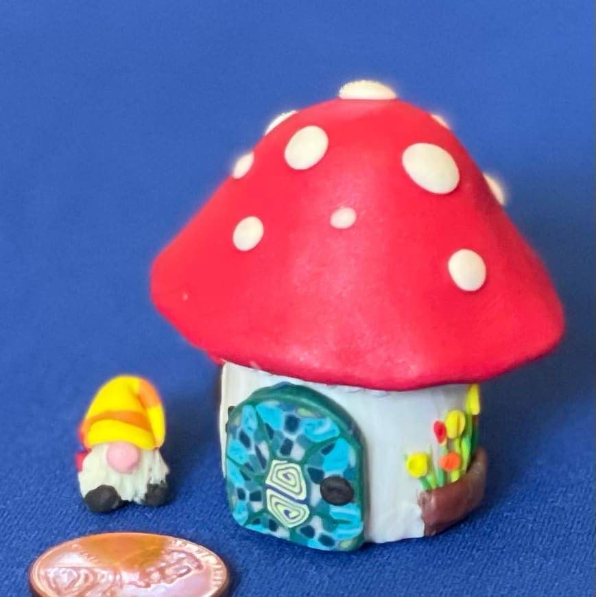 Tiny Polymer Clay Mushroom and Gnomes Capsule