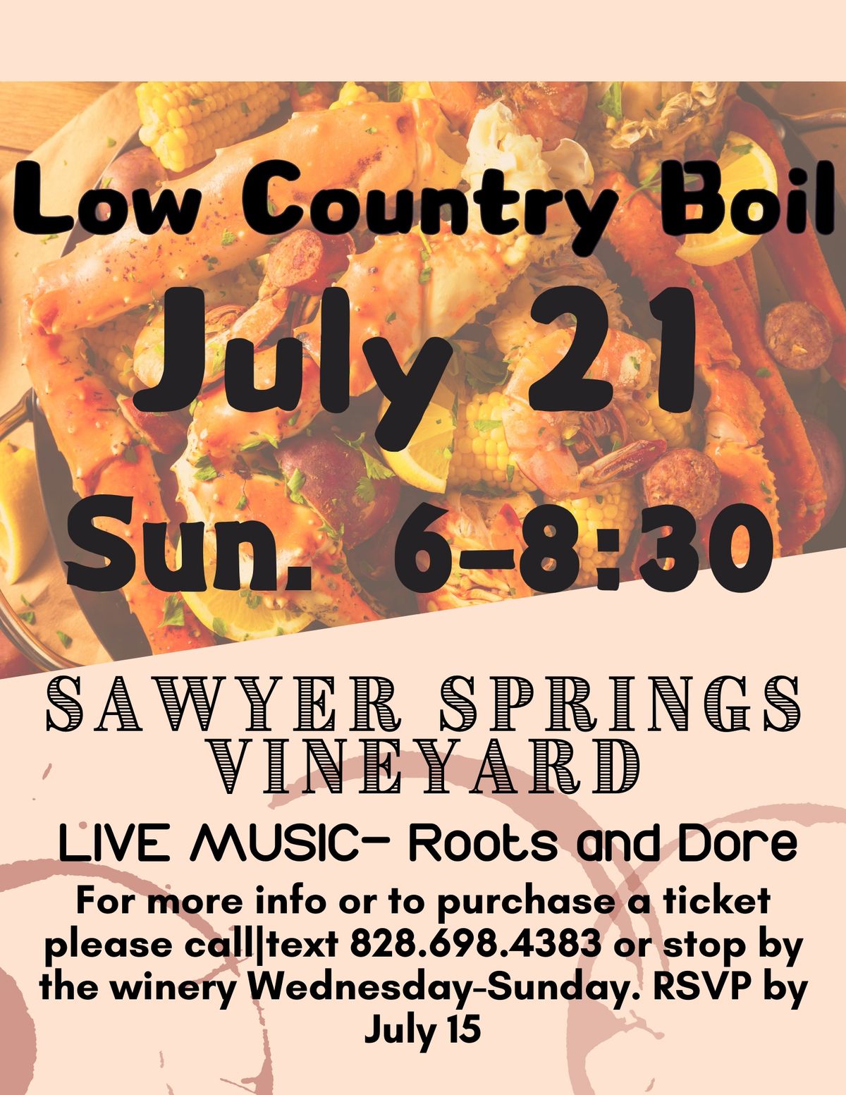 Low Country Boil & live music - Roots and Dore