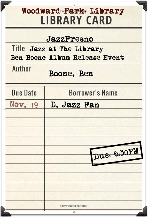 Jazz at the Library: Ben Boone Album Release Event: Ireland