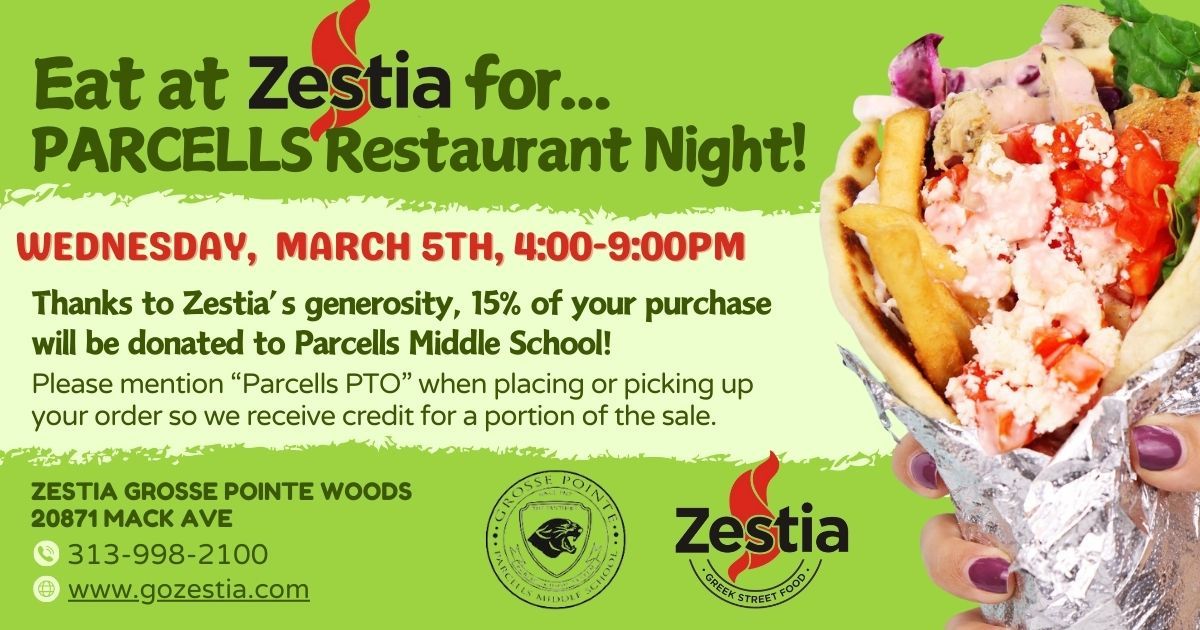 Eat at Zestia for Parcells Restaurant Night! 