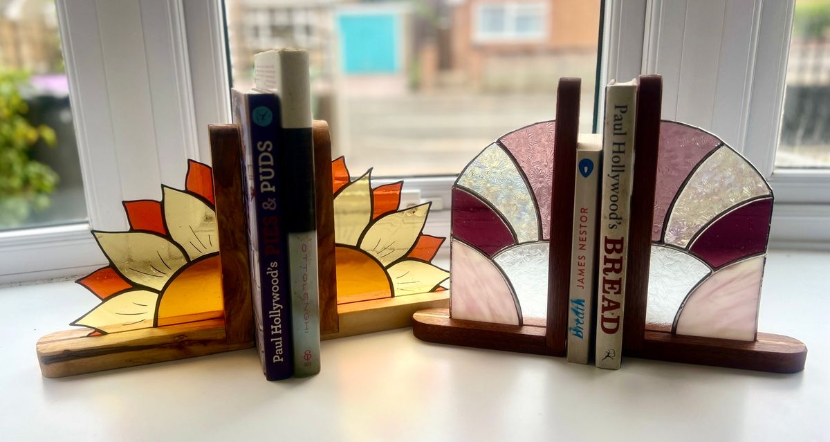 Make your own beautiful stained glass bookends set into hardwood ends with Bev and John Chappell 