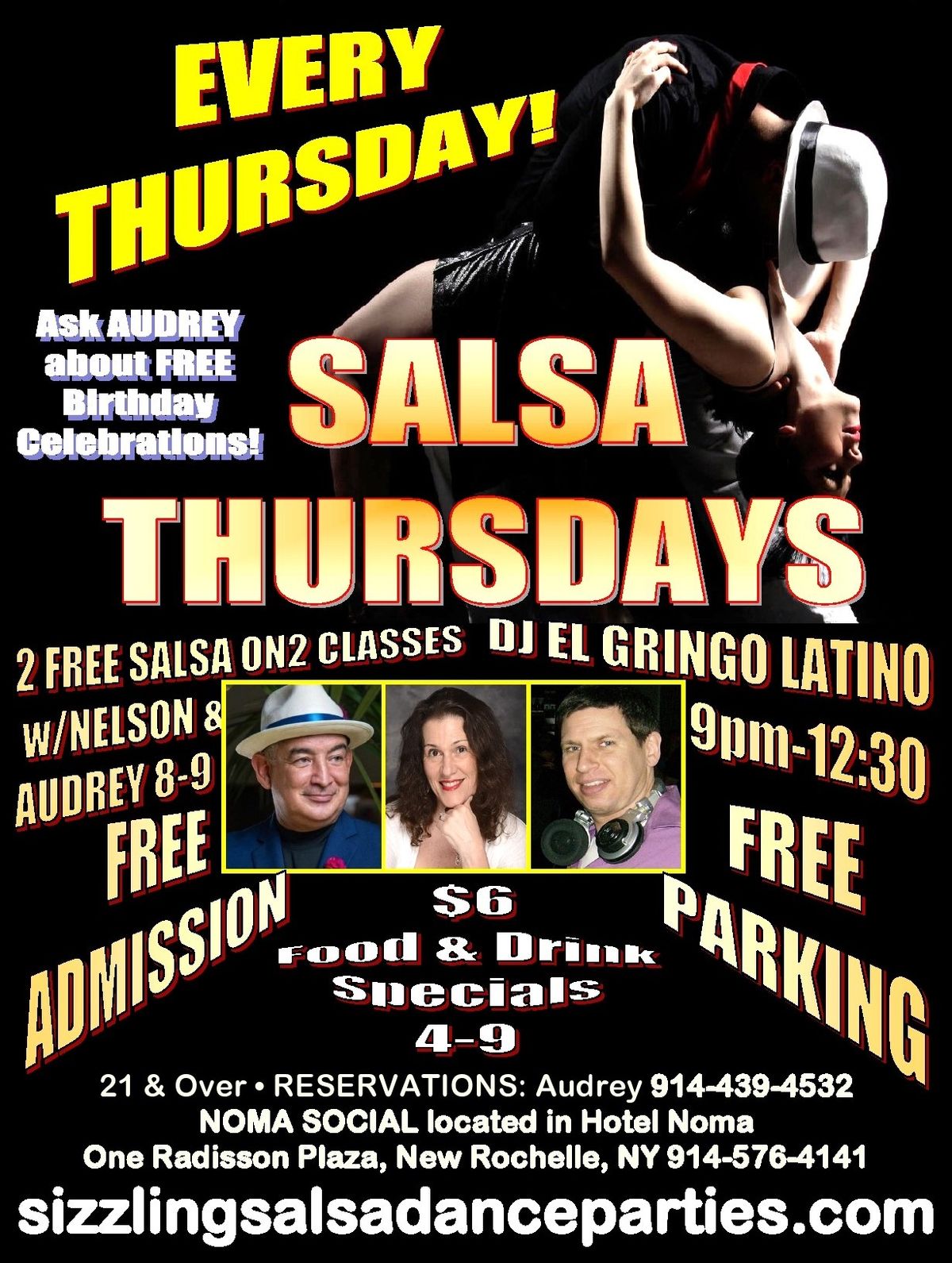 EVERY THURSDAY--FREE--2 FREE Salsa Classes wNELSON & AUDREY Admission\/Parking--DJ EL GRINGO LATINO