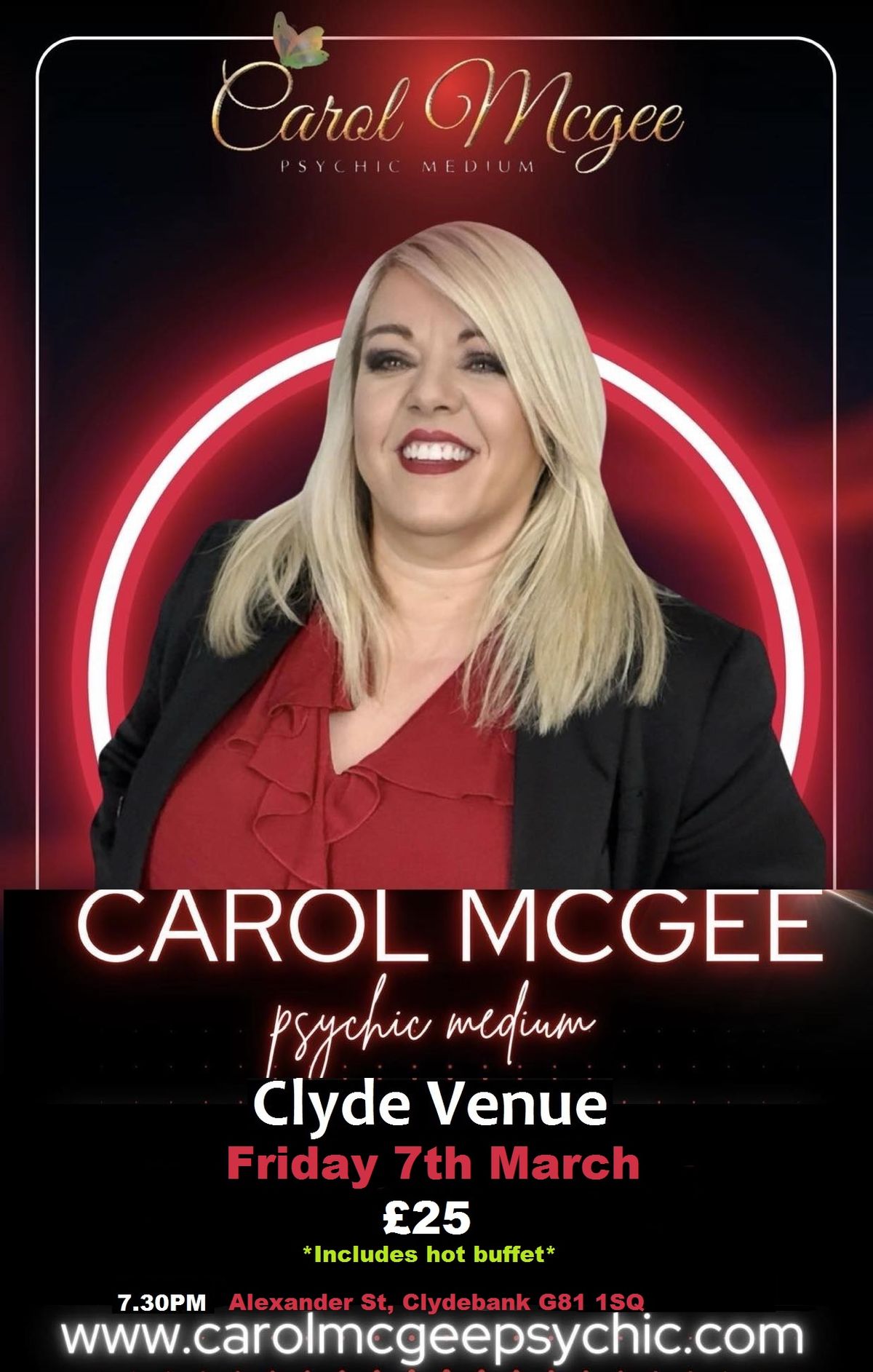 Clydebank, Carol McGee psychic live at Clyde Venue, 7 March