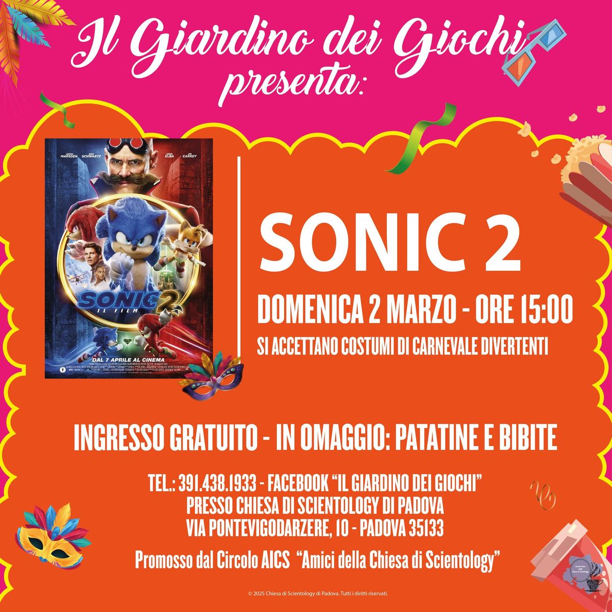 FESTA CARNEVALE 2025 - CINEMA GRATUITO - SONIC 2