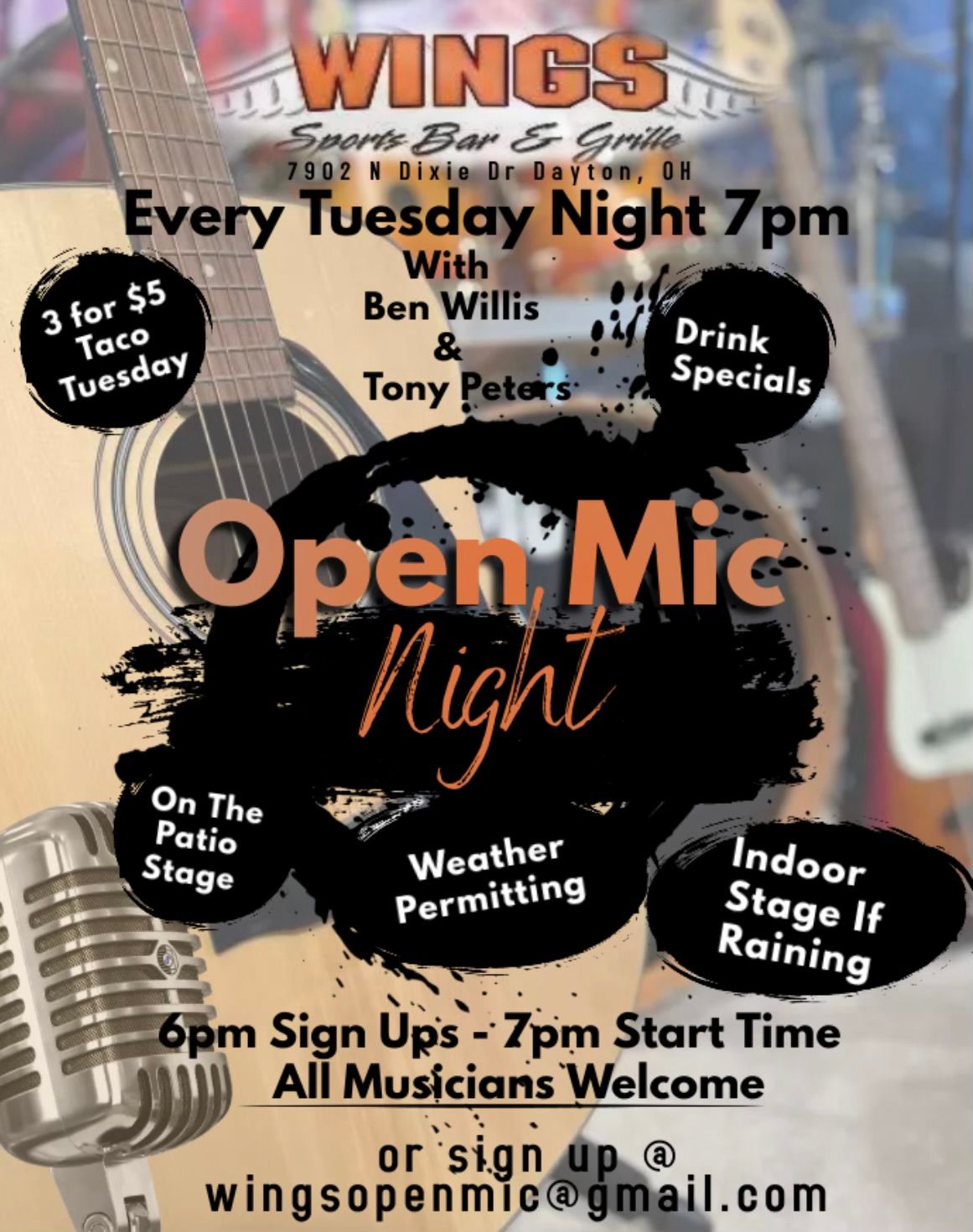 Musician Open Mic at Wing's Vandalia!!