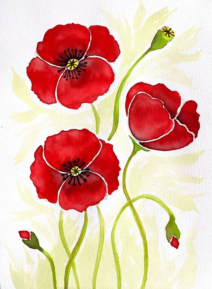 Watercolour and Wine Night in Wellington - Poppies