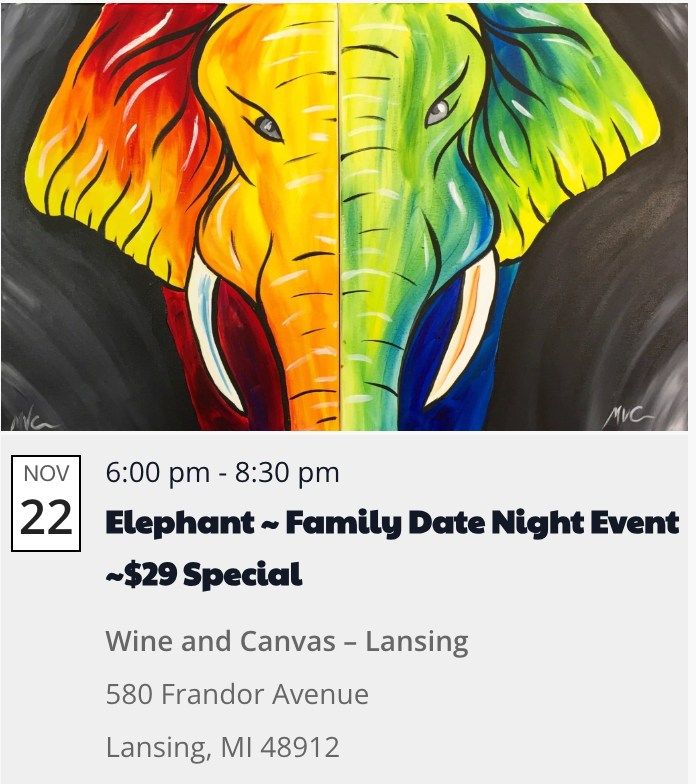 Elephant ~ Family Date Night Event ~$29 Special